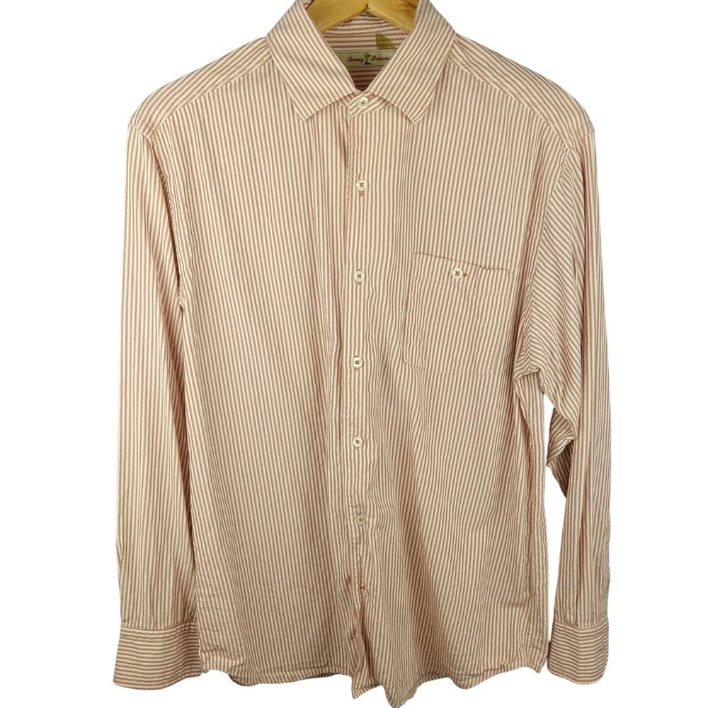 Tommy Bahama Men's Red and White Striped Silk Shirt